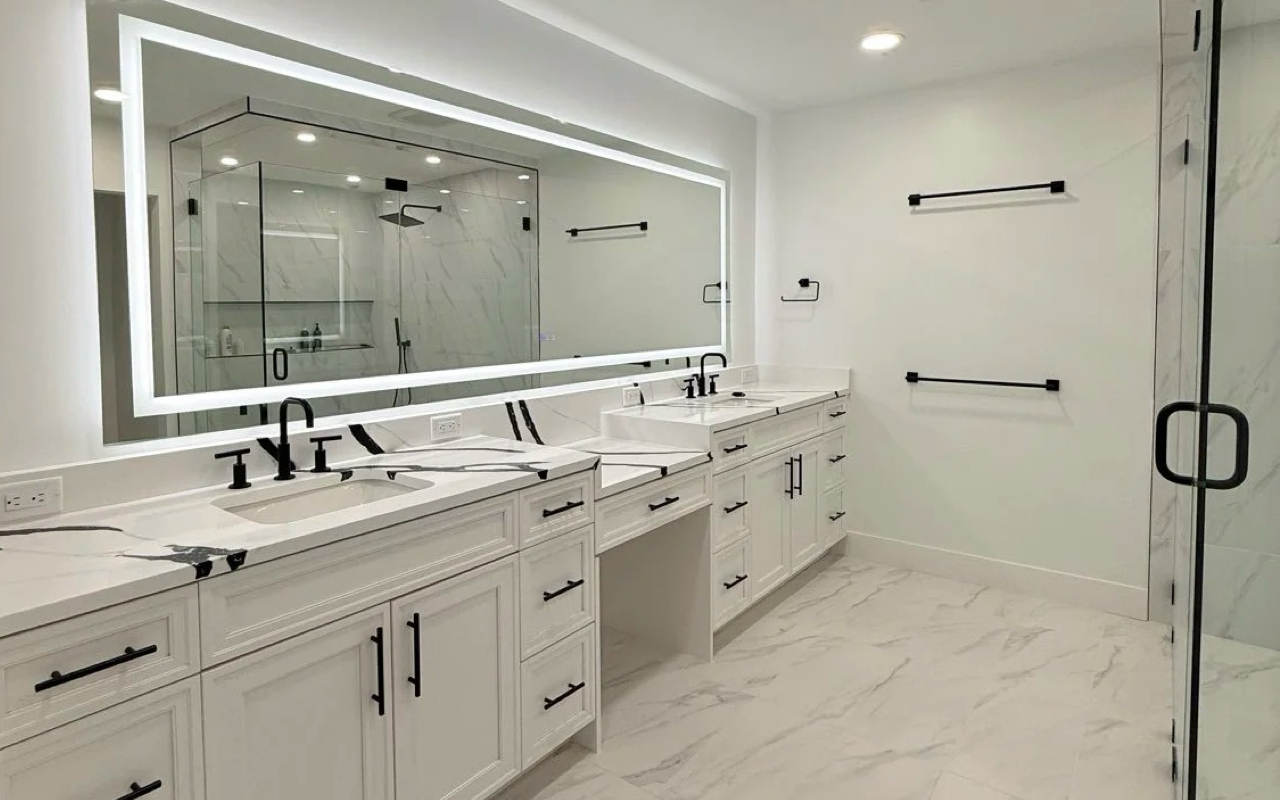 Luxury bathroom renovation in Orange County with premium finishes